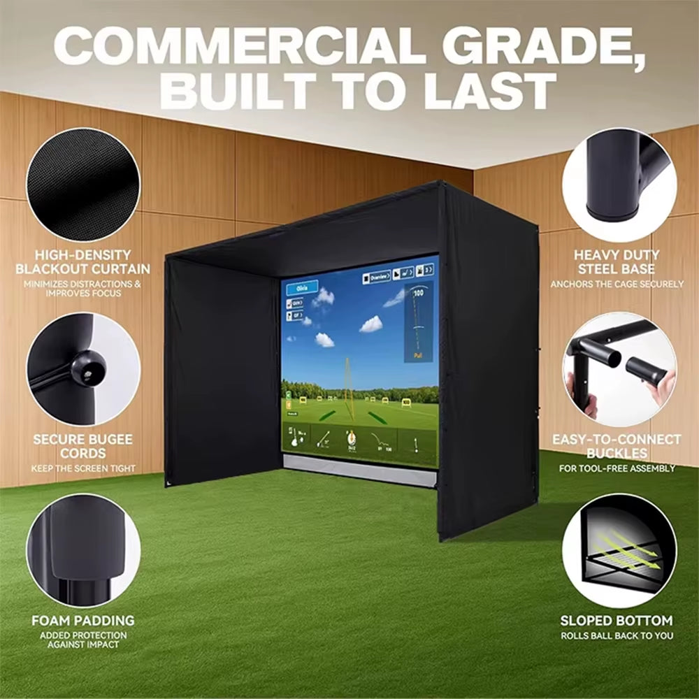 10/12/14Ft Outdoor Golf Training Simulator Cage Sports Practice Golf Simulator Enclosure with Impact Netting and All Poles