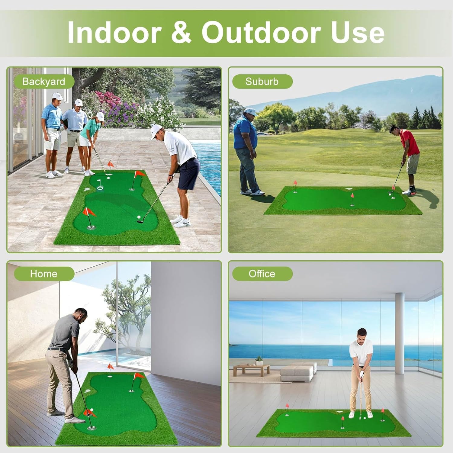 Golf Putting Green Mat, Professional Large Putting Mat with Movable Cup/Slope Pad for Indoor & Outdoor