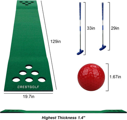 Mat Game Set Green Mat, Putting with 2 Adjustable Putters, 6 Golf Balls,12 Golf Hole Covers for Indoor&Outdoor Short Game Office Party Backyard Use