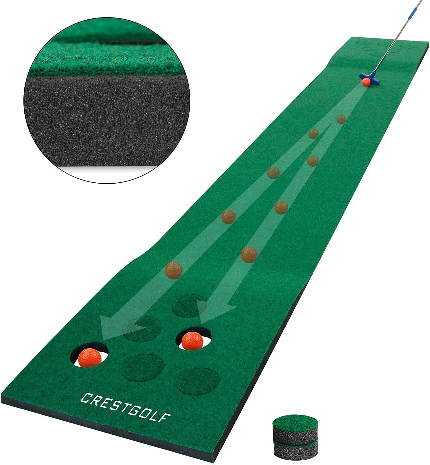 Mat Game Set Green Mat, Putting with 2 Adjustable Putters, 6 Golf Balls,12 Golf Hole Covers for Indoor&Outdoor Short Game Office Party Backyard Use