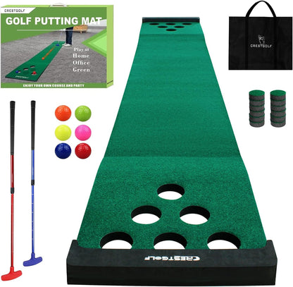Mat Game Set Green Mat, Putting with 2 Adjustable Putters, 6 Golf Balls,12 Golf Hole Covers for Indoor&Outdoor Short Game Office Party Backyard Use