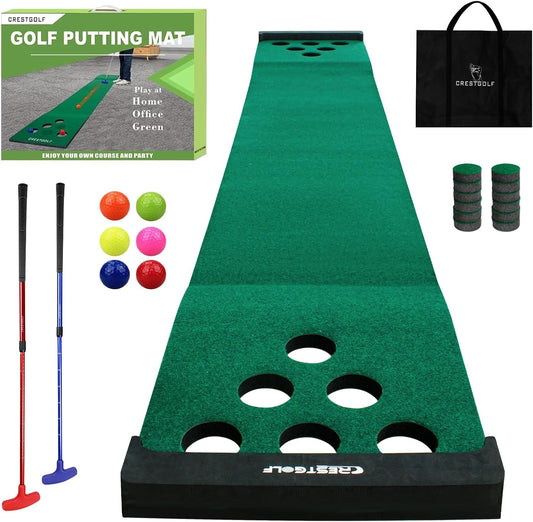 Mat Game Set Green Mat, Putting with 2 Adjustable Putters, 6 Golf Balls,12 Golf Hole Covers for Indoor&Outdoor Short Game Office Party Backyard Use