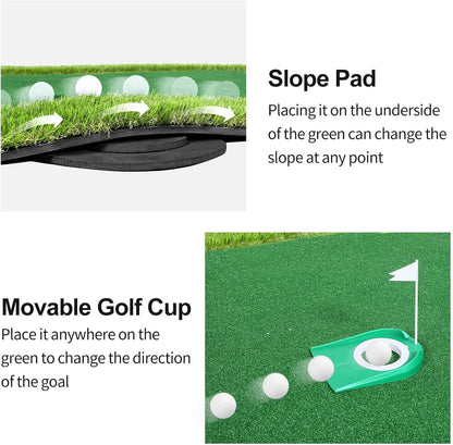 Golf Putting Green Mat, Professional Large Putting Mat with Movable Cup/Slope Pad for Indoor & Outdoor
