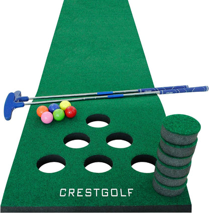 Mat Game Set Green Mat, Putting with 2 Adjustable Putters, 6 Golf Balls,12 Golf Hole Covers for Indoor&Outdoor Short Game Office Party Backyard Use