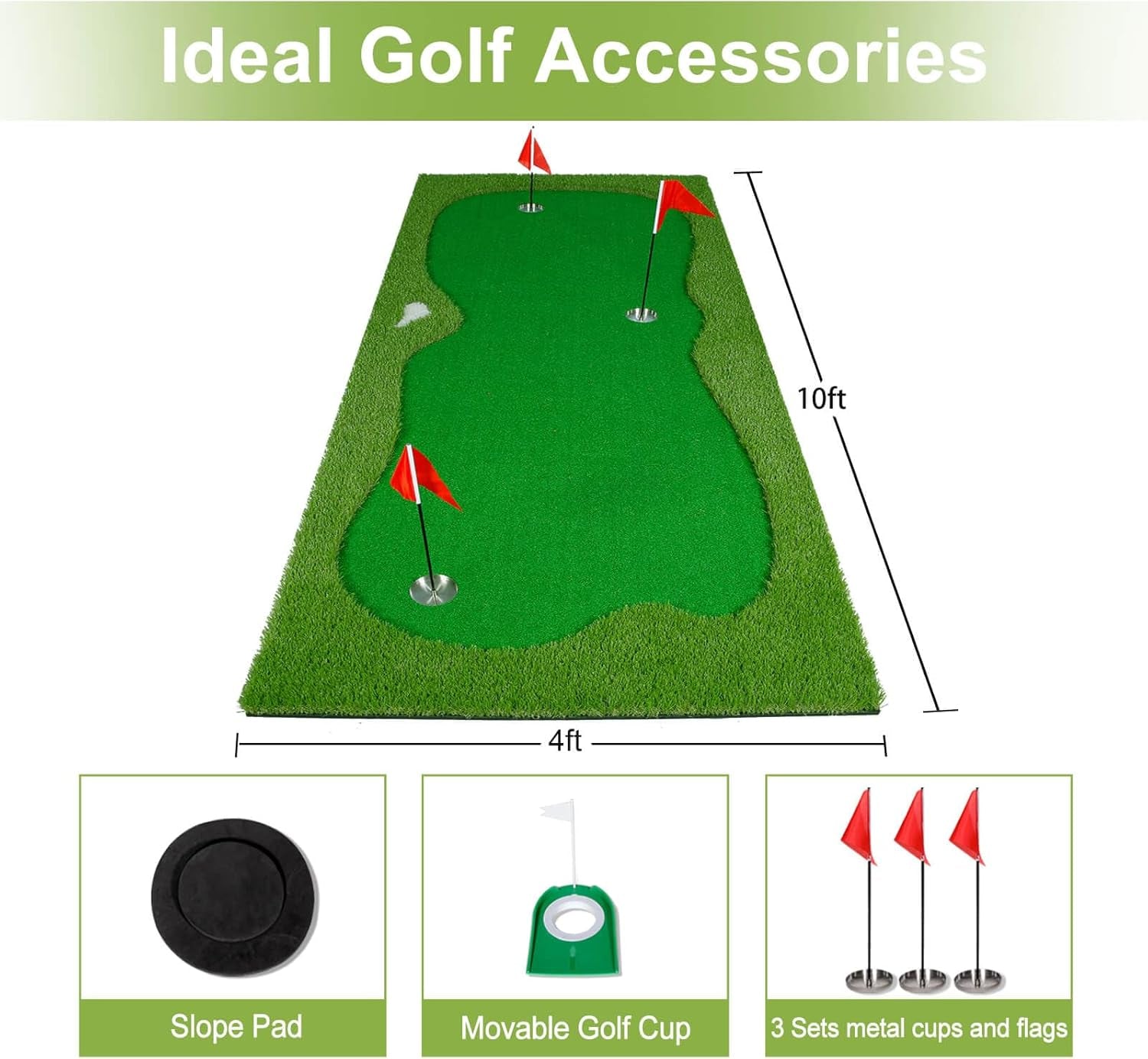 Golf Putting Green Mat, Professional Large Putting Mat with Movable Cup/Slope Pad for Indoor & Outdoor