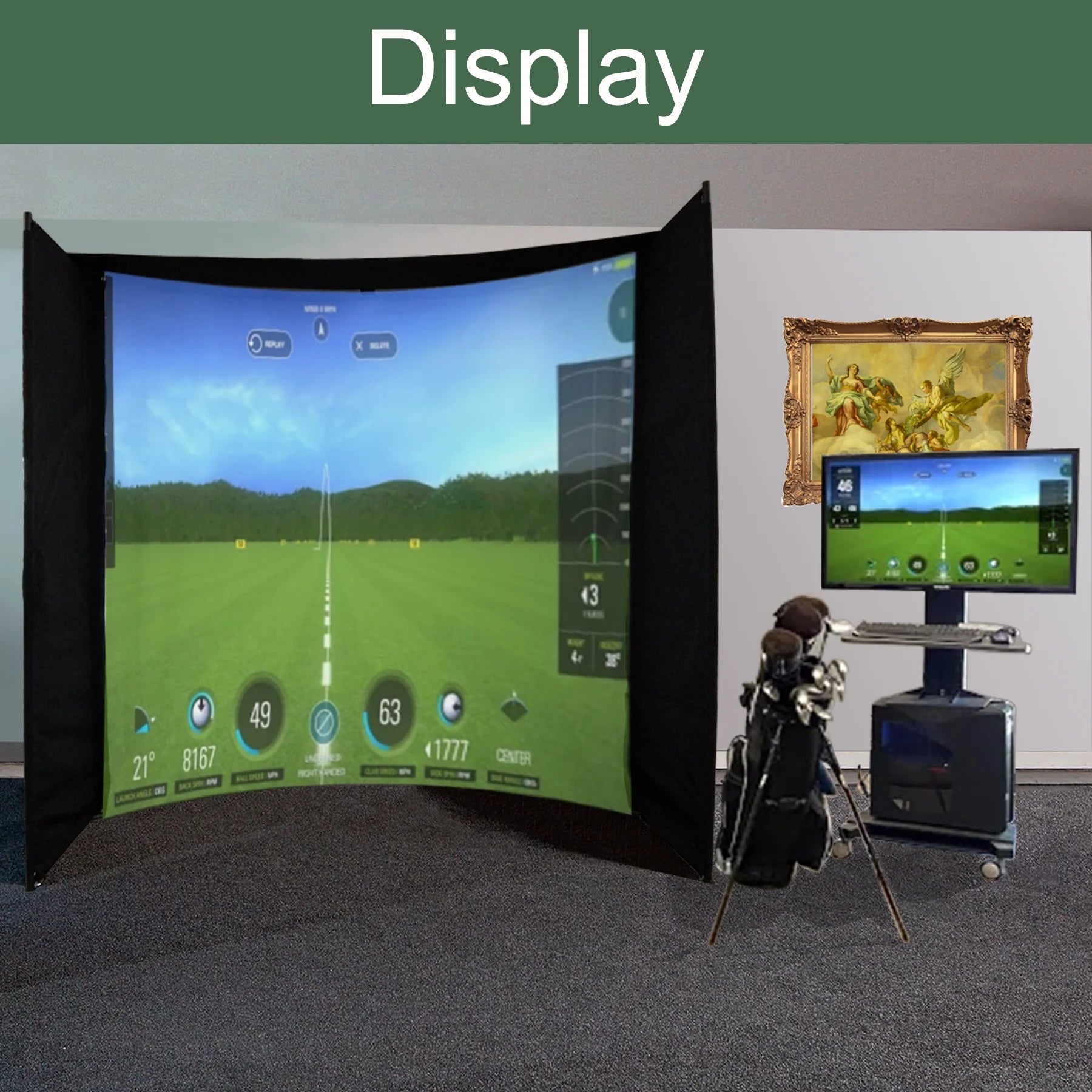 DIY Golf Simulator Impact Screen Frame Enclosure Kit Set, Use with Simulators, Durable Fabric with Velcro, Reinforced Black Border, 9.8'X9.8'X4.9'
