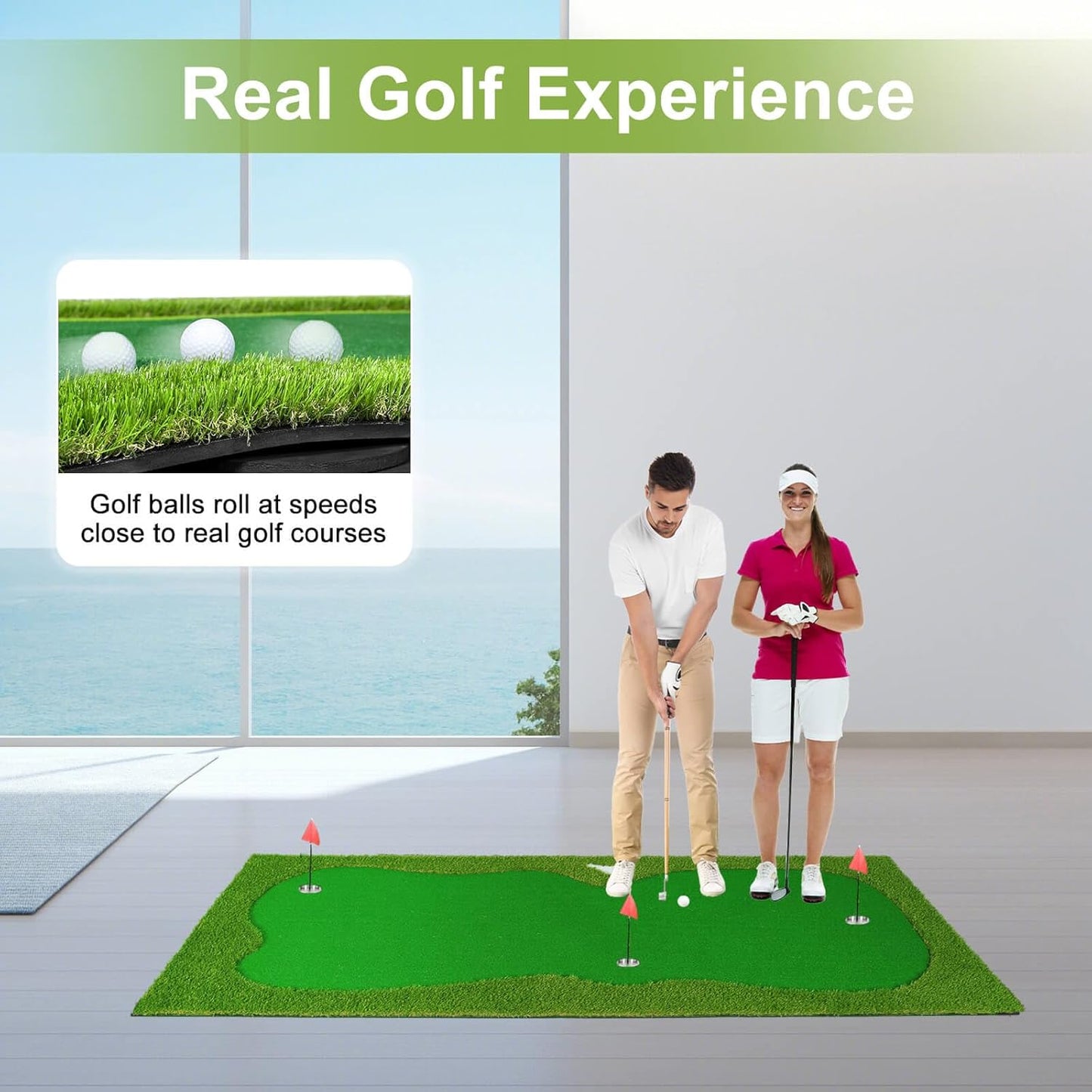 Golf Putting Green Mat, Professional Large Putting Mat with Movable Cup/Slope Pad for Indoor & Outdoor