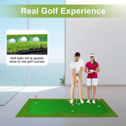 Golf Putting Green Mat, Professional Large Putting Mat with Movable Cup/Slope Pad for Indoor & Outdoor